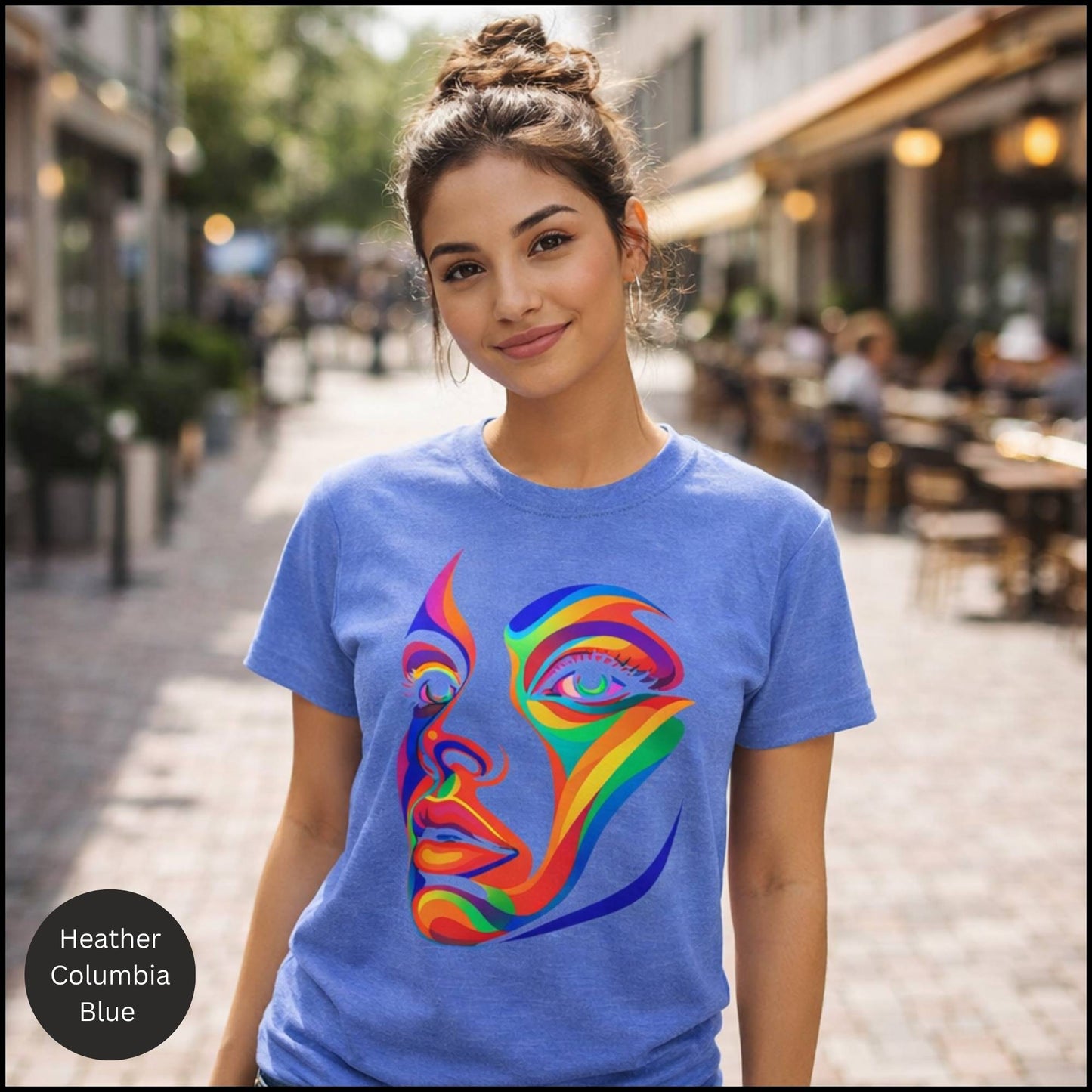 Rainbow Abstract Face Graphic Tee – Bold Modern Art Statement T-Shirt