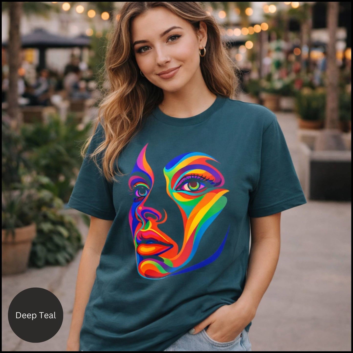 Rainbow Abstract Face Graphic Tee – Bold Modern Art Statement T-Shirt