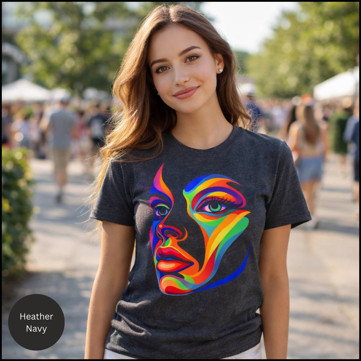 Rainbow Abstract Face Graphic Tee – Bold Modern Art Statement T-Shirt