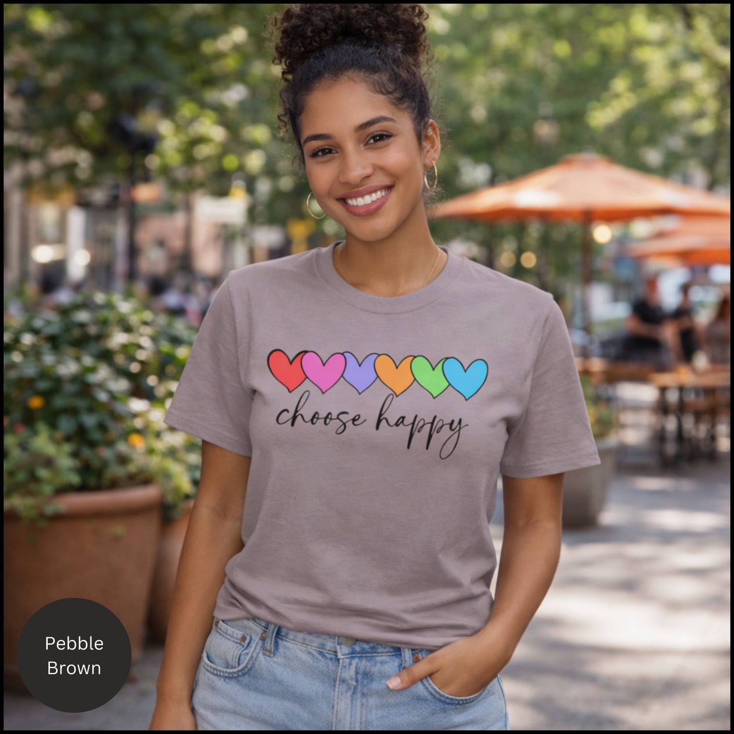 Choose Happy Rainbow Hearts Graphic Tee – Positive Affirmation Feel-Good T-Shirt