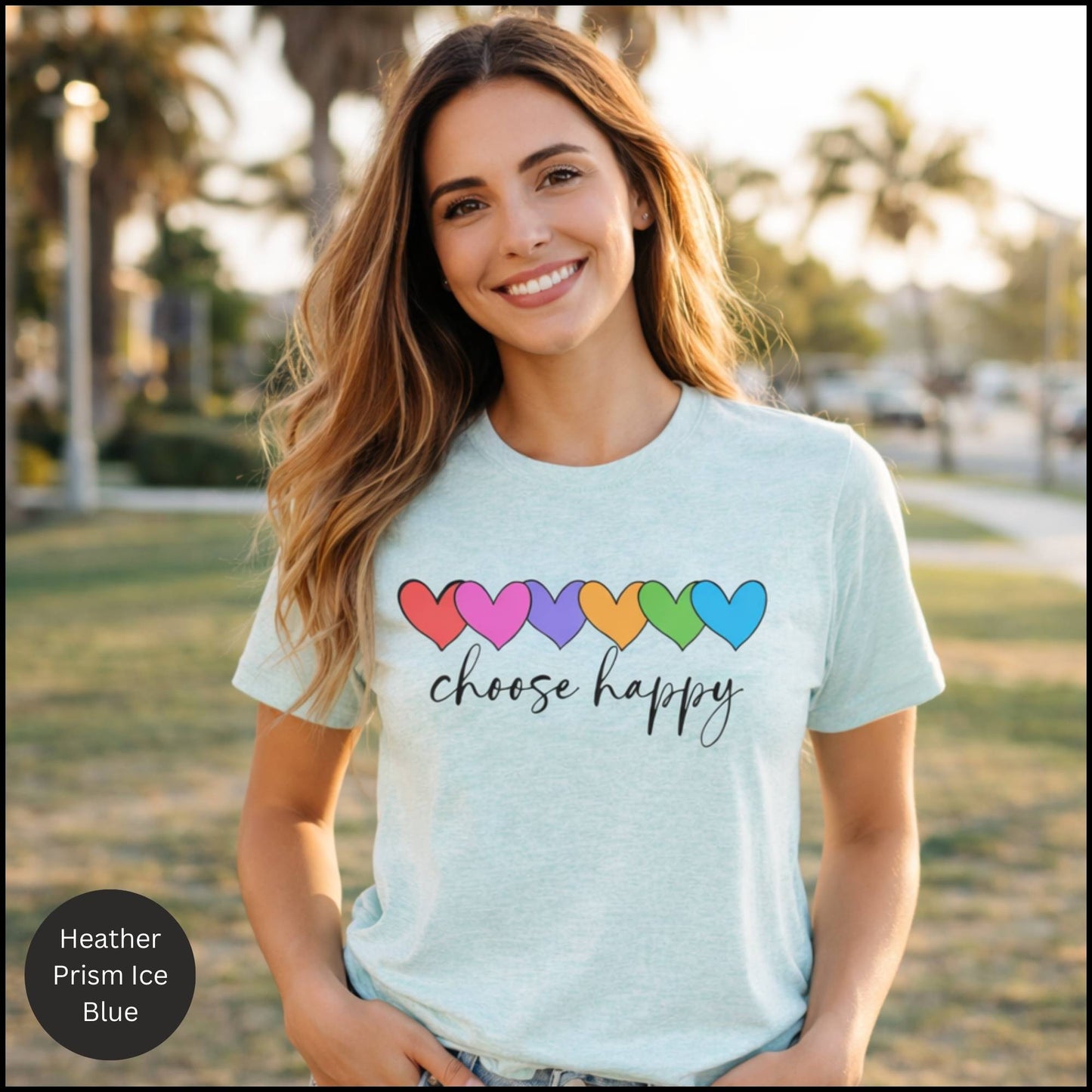 Choose Happy Rainbow Hearts Graphic Tee – Positive Affirmation Feel-Good T-Shirt