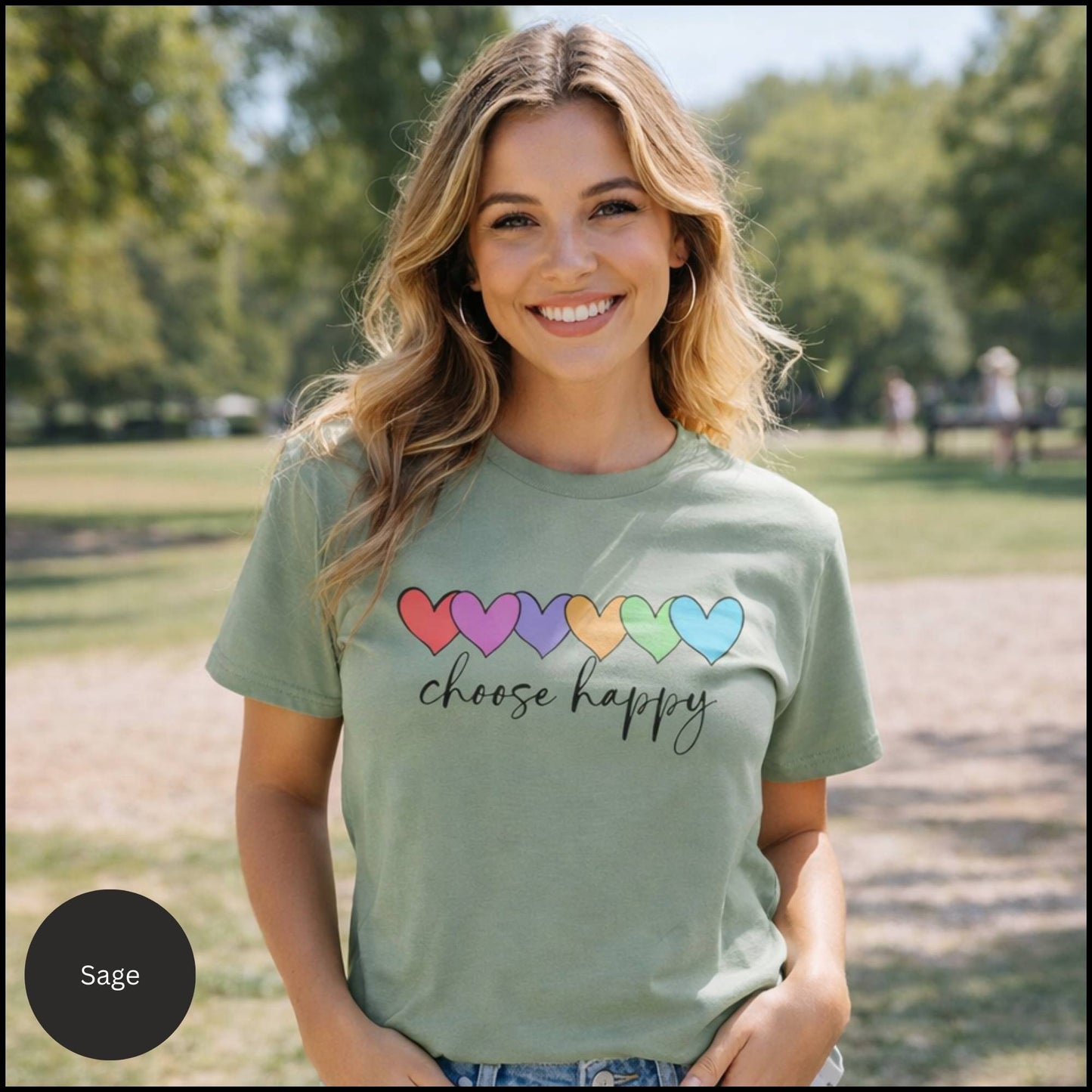 Choose Happy Rainbow Hearts Graphic Tee – Positive Affirmation Feel-Good T-Shirt