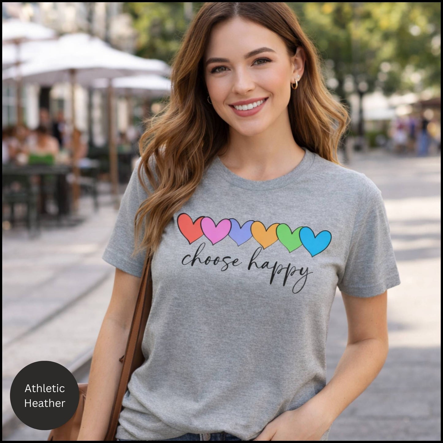 Choose Happy Rainbow Hearts Graphic Tee – Positive Affirmation Feel-Good T-Shirt