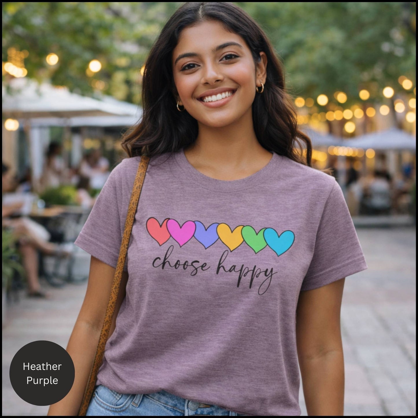 Choose Happy Rainbow Hearts Graphic Tee – Positive Affirmation Feel-Good T-Shirt