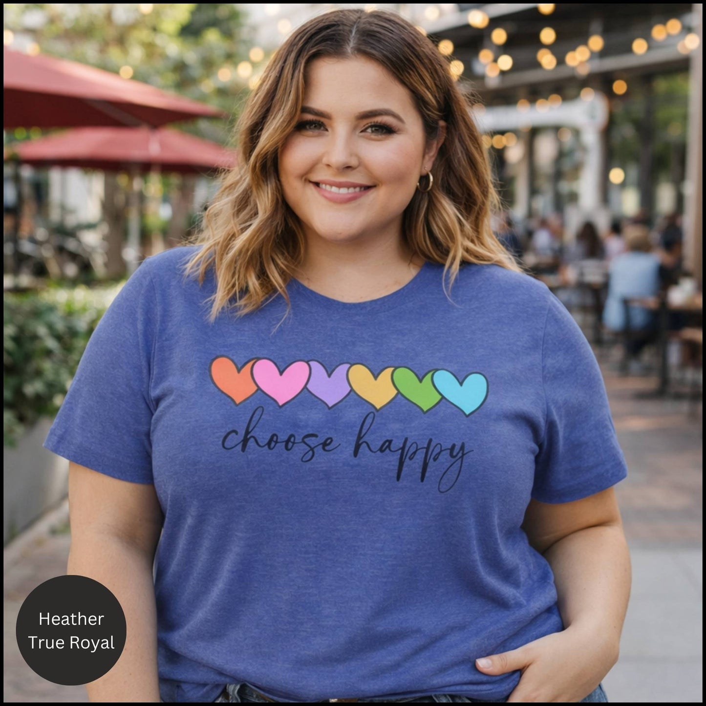 Choose Happy Rainbow Hearts Graphic Tee – Positive Affirmation Feel-Good T-Shirt