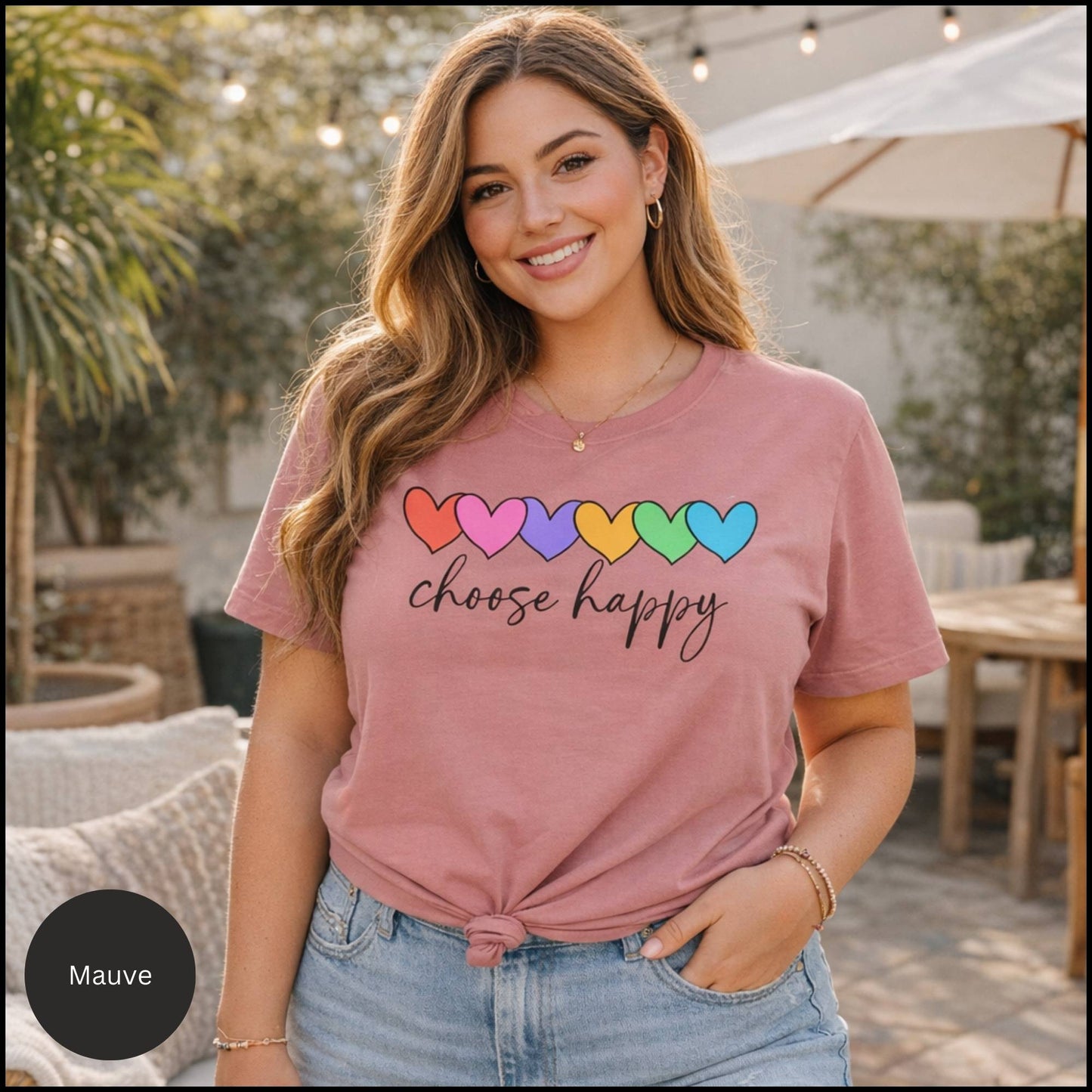 Choose Happy Rainbow Hearts Graphic Tee – Positive Affirmation Feel-Good T-Shirt