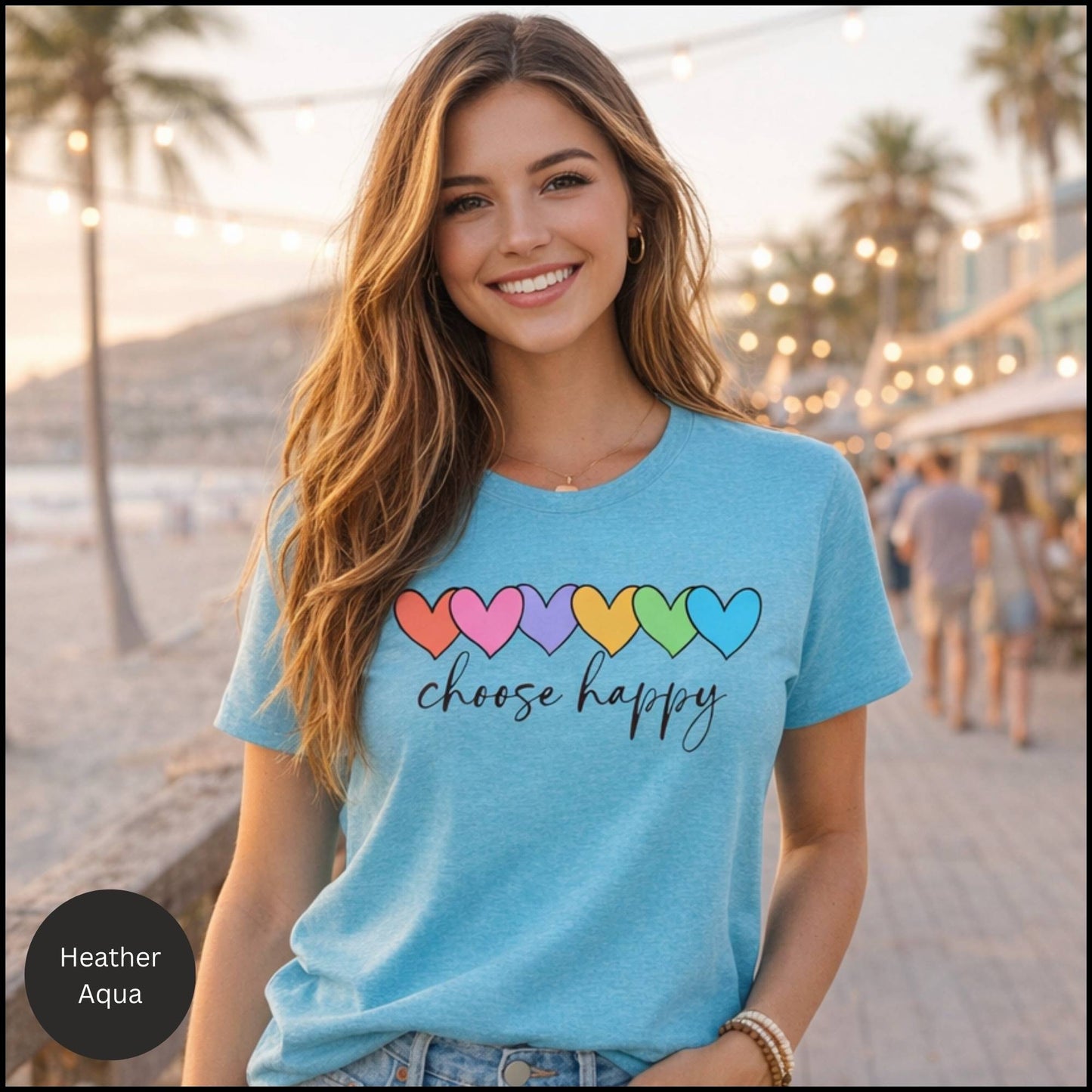 Choose Happy Rainbow Hearts Graphic Tee – Positive Affirmation Feel-Good T-Shirt
