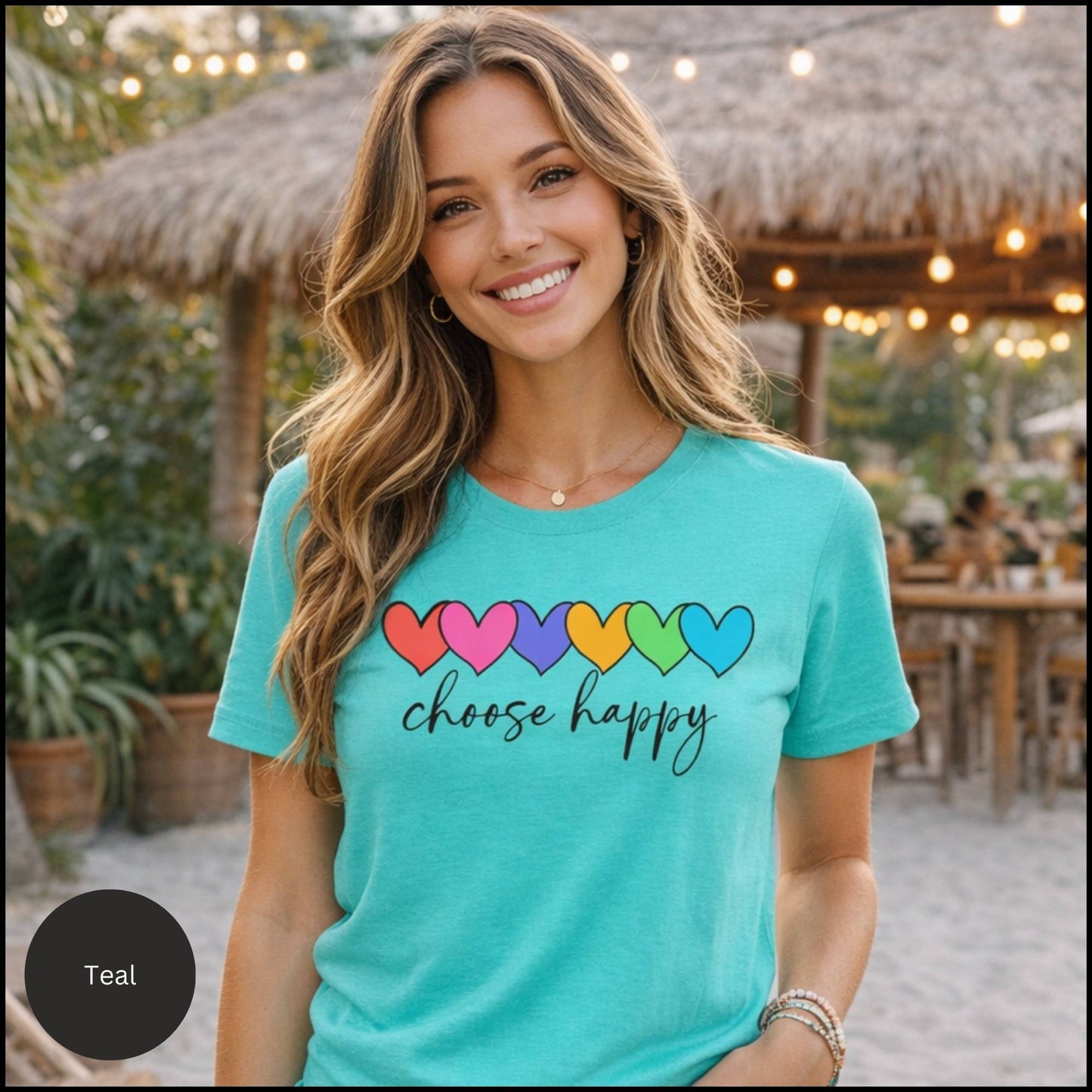 Choose Happy Rainbow Hearts Graphic Tee – Positive Affirmation Feel-Good T-Shirt