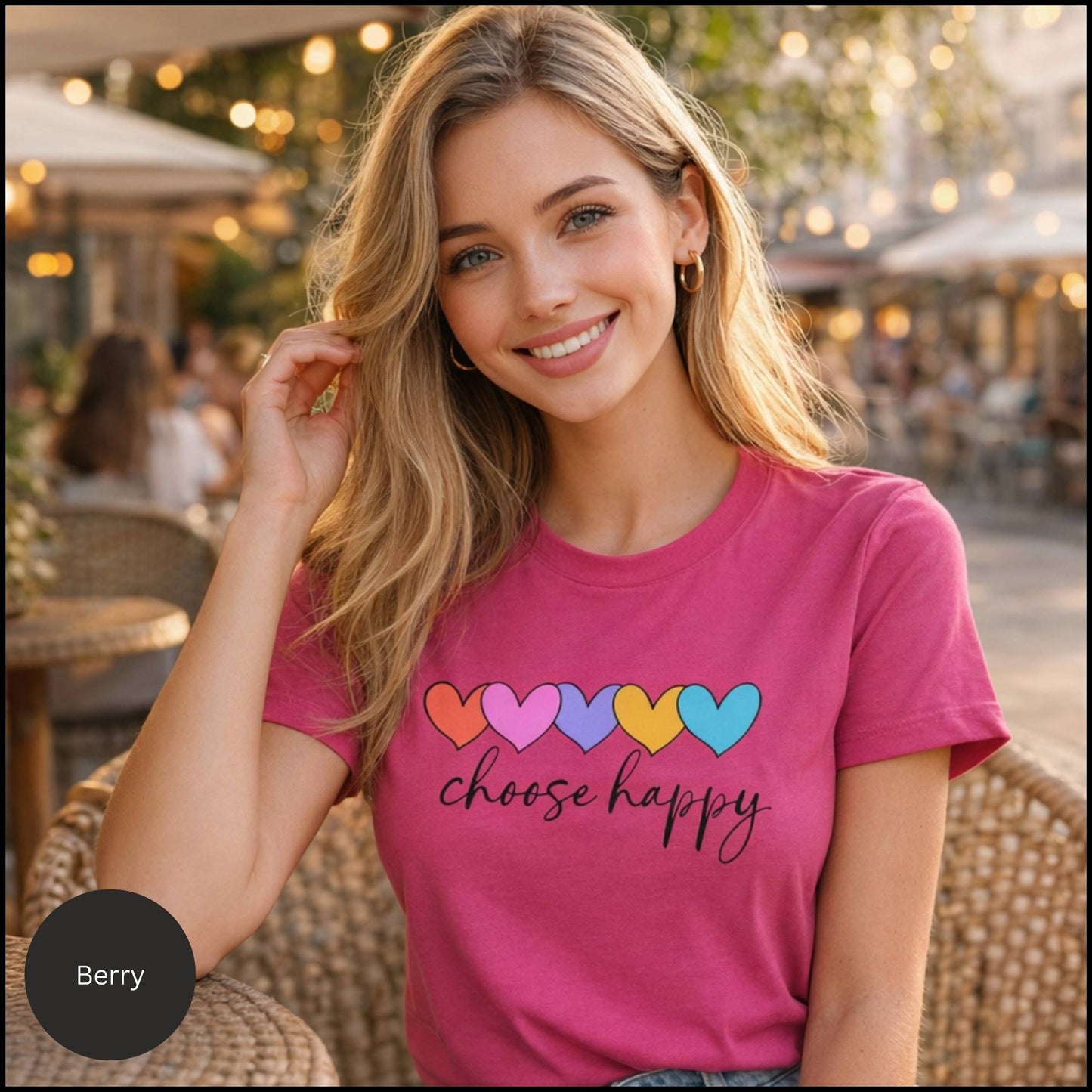 Choose Happy Rainbow Hearts Graphic Tee – Positive Affirmation Feel-Good T-Shirt