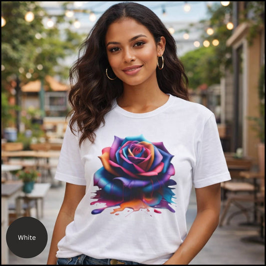 Vibrant Rainbow Rose Graphic Tee – Colorful Artistic Floral Statement T-Shirt