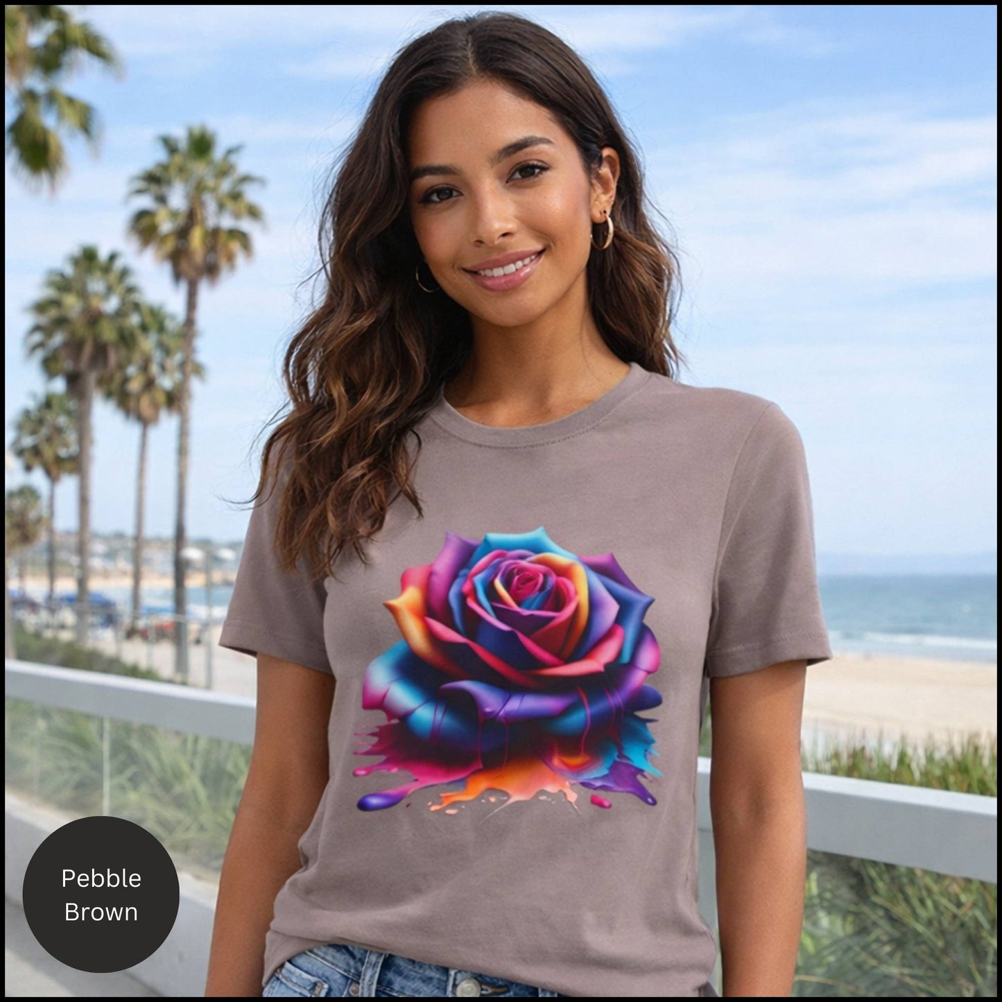 Vibrant Rainbow Rose Graphic Tee – Colorful Artistic Floral Statement T-Shirt