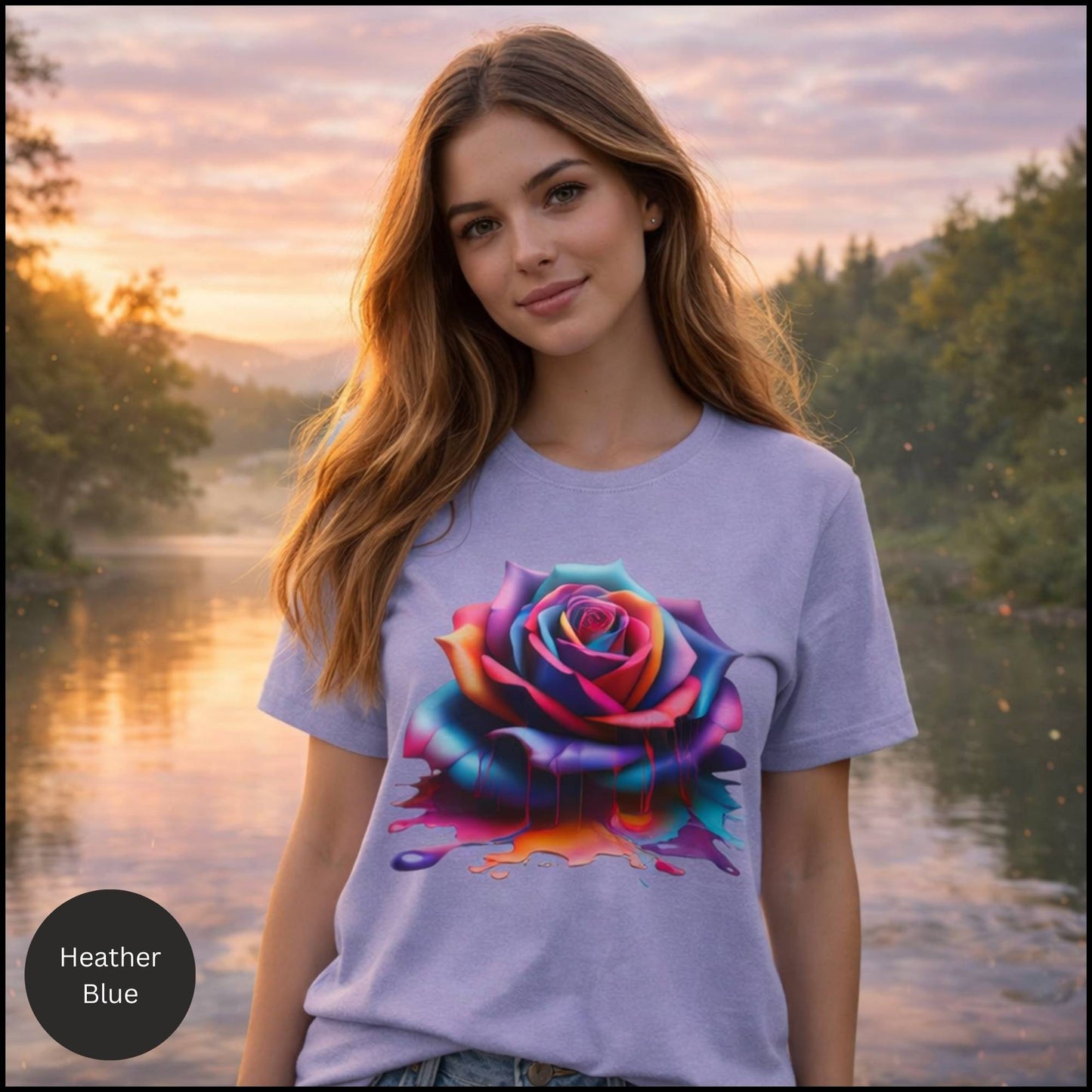 Vibrant Rainbow Rose Graphic Tee – Colorful Artistic Floral Statement T-Shirt