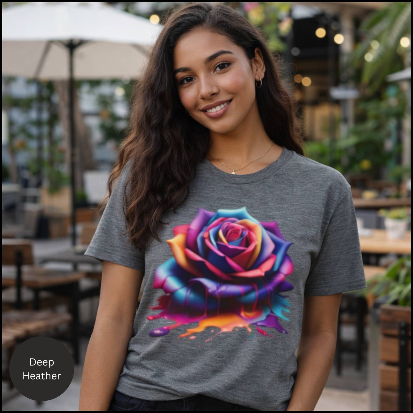 Vibrant Rainbow Rose Graphic Tee – Colorful Artistic Floral Statement T-Shirt