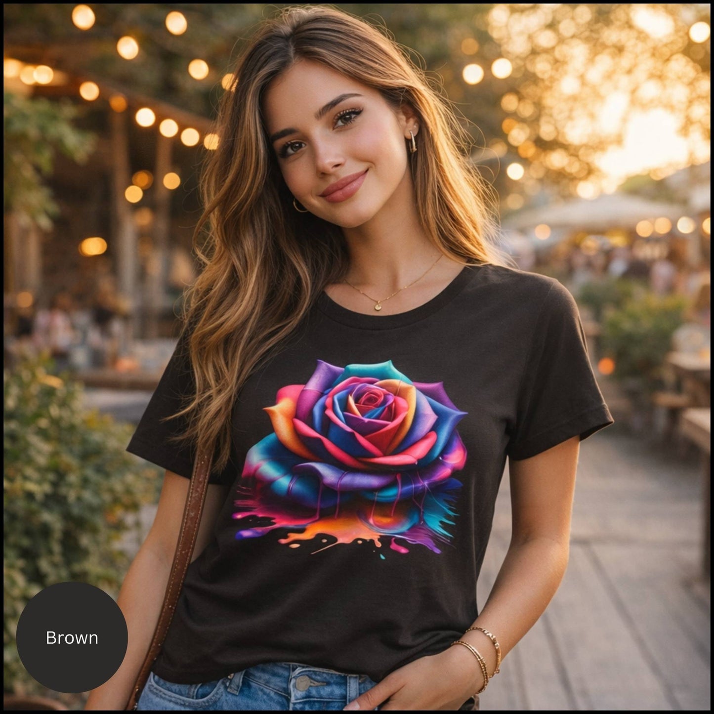 Vibrant Rainbow Rose Graphic Tee – Colorful Artistic Floral Statement T-Shirt