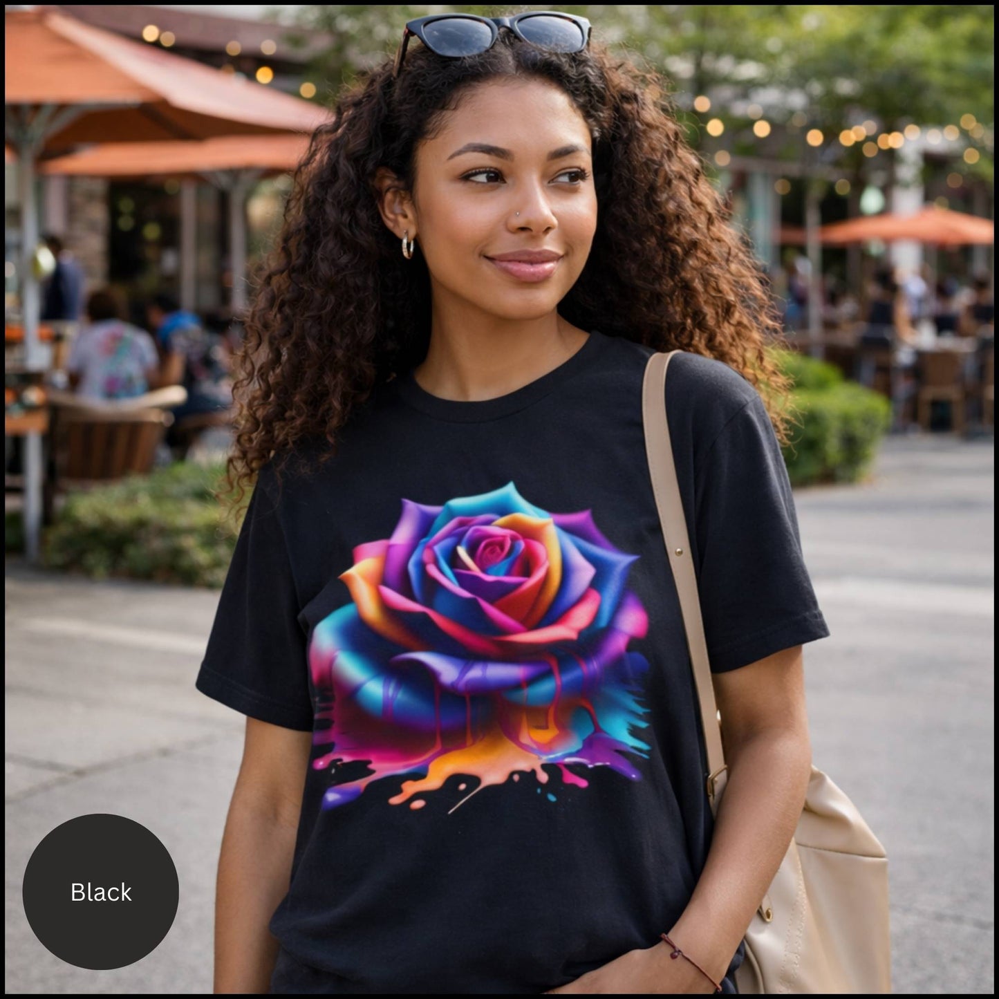 Vibrant Rainbow Rose Graphic Tee – Colorful Artistic Floral Statement T-Shirt