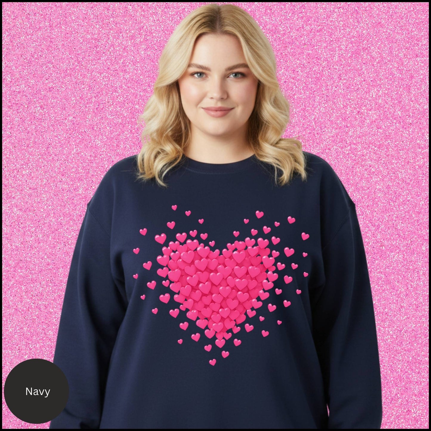 Pink Heart Cluster Graphic Sweatshirt – Cute Romantic Love Hearts Crewneck