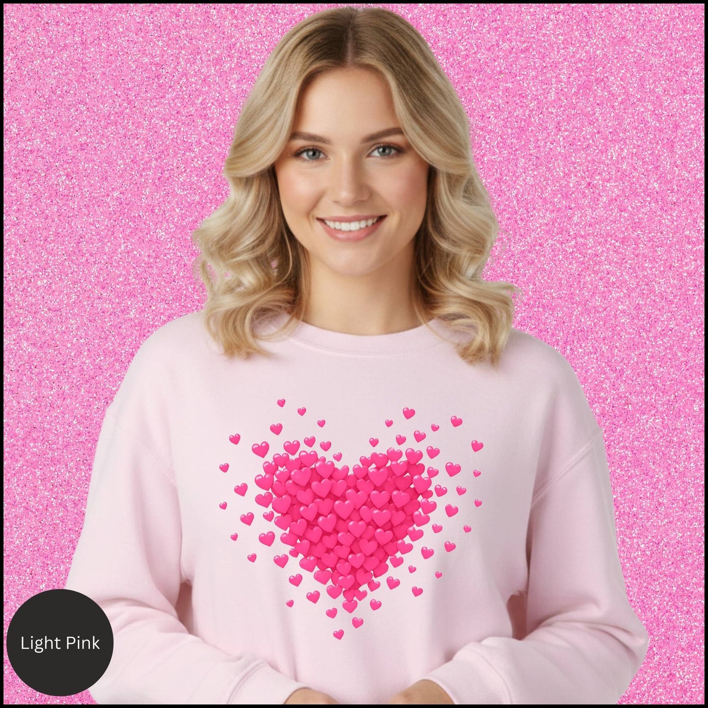 Pink Heart Cluster Graphic Sweatshirt – Cute Romantic Love Hearts Crewneck
