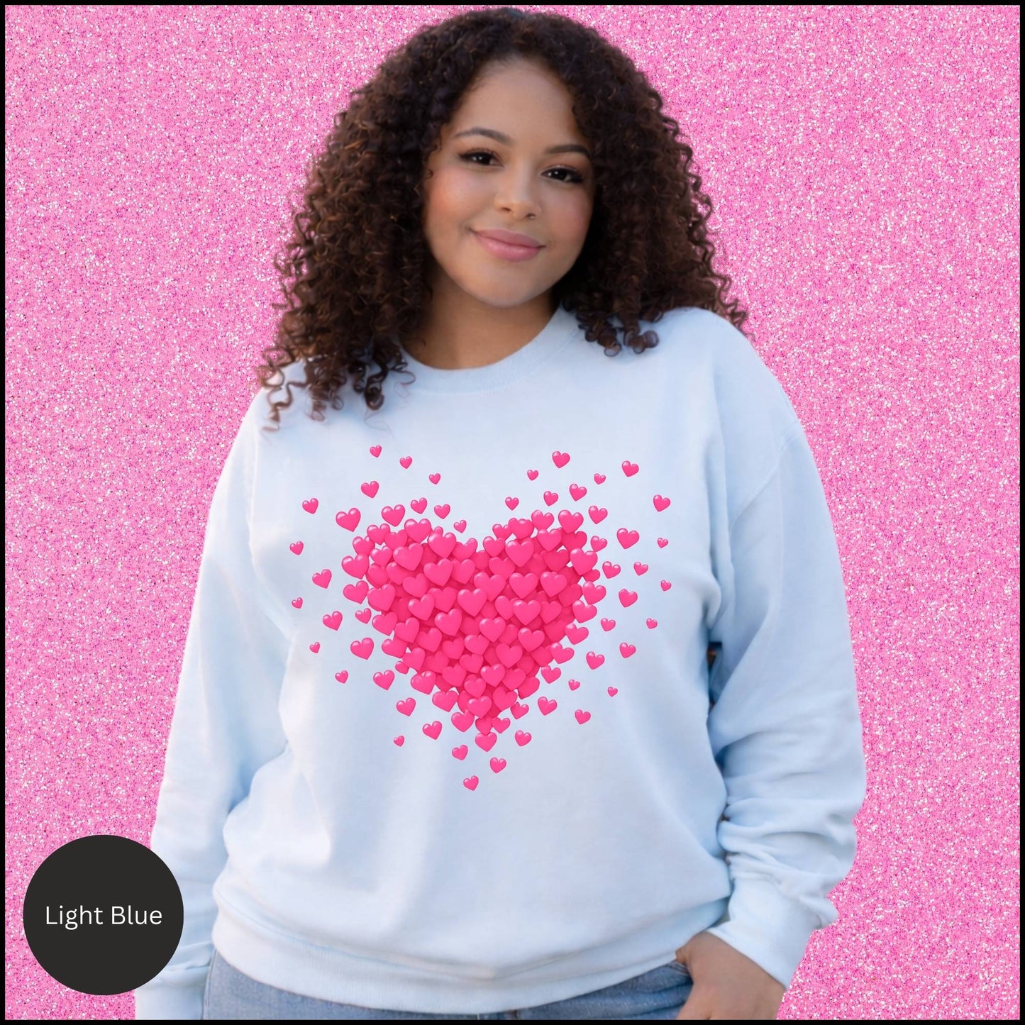 Pink Heart Cluster Graphic Sweatshirt – Cute Romantic Love Hearts Crewneck