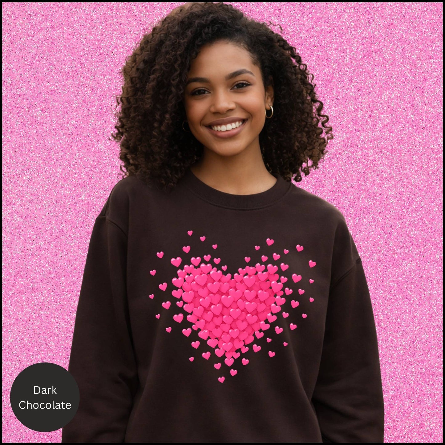 Pink Heart Cluster Graphic Sweatshirt – Cute Romantic Love Hearts Crewneck