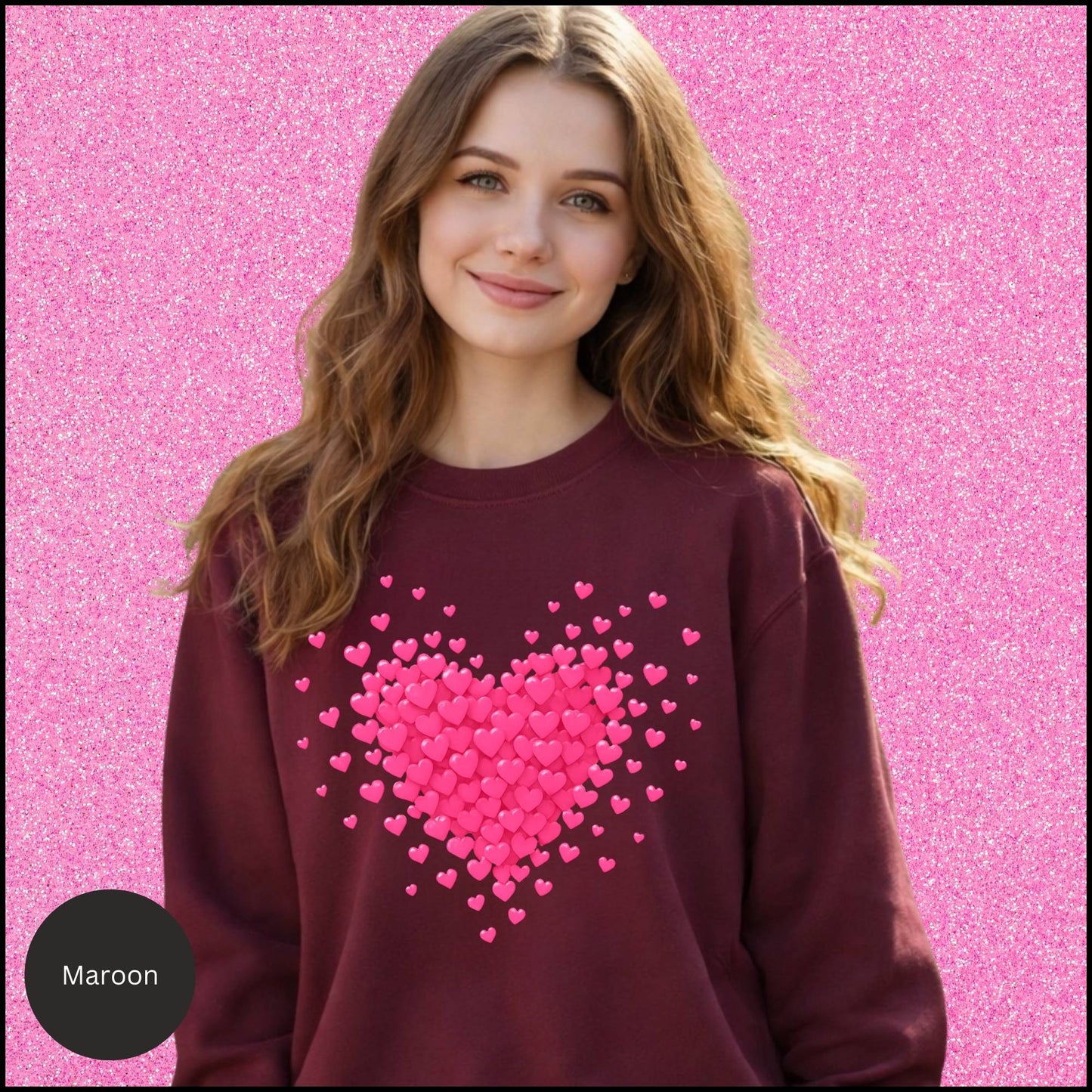 Pink Heart Cluster Graphic Sweatshirt – Cute Romantic Love Hearts Crewneck