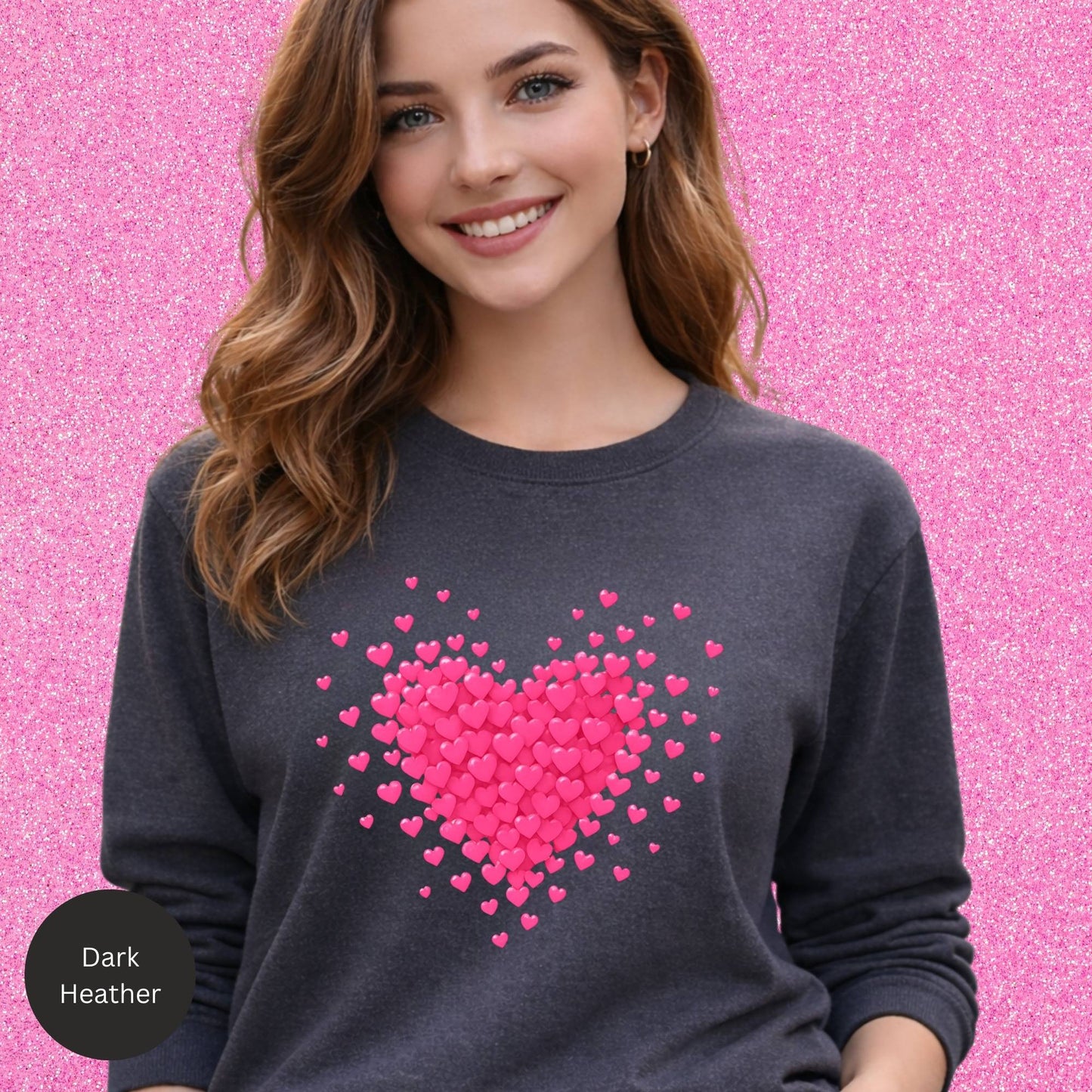 Pink Heart Cluster Graphic Sweatshirt – Cute Romantic Love Hearts Crewneck