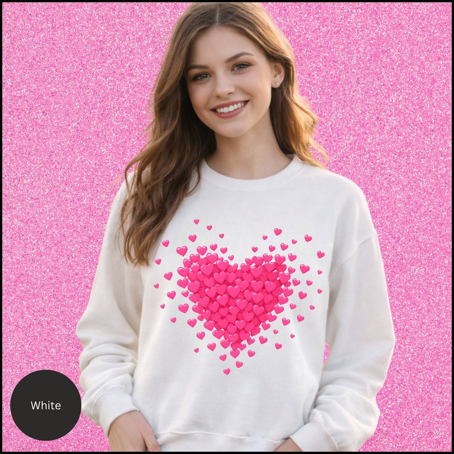 Pink Heart Cluster Graphic Sweatshirt – Cute Romantic Love Hearts Crewneck