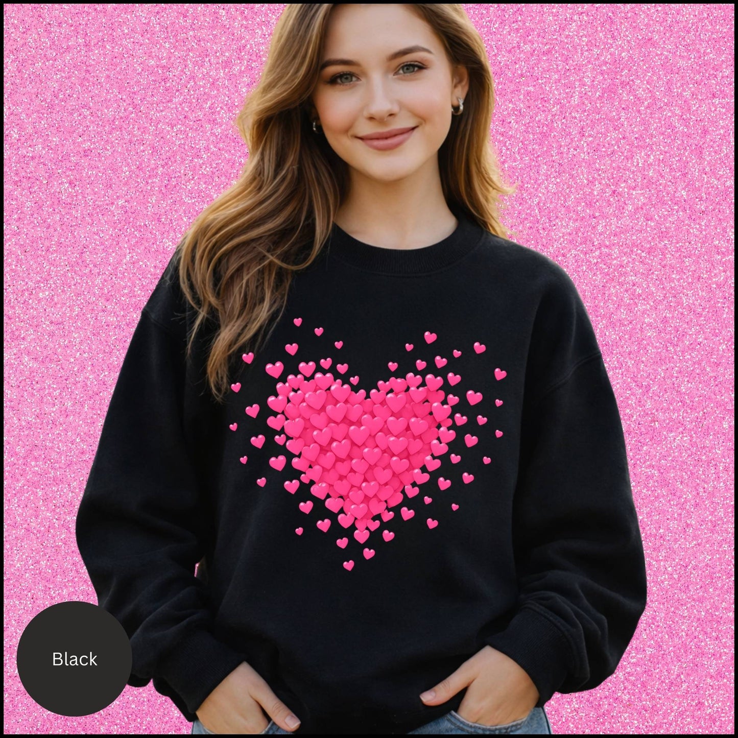 Pink Heart Cluster Graphic Sweatshirt – Cute Romantic Love Hearts Crewneck