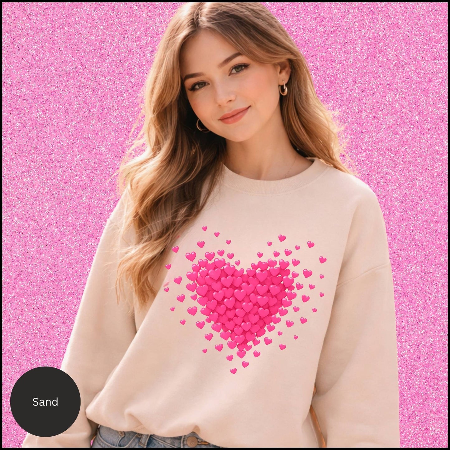 Pink Heart Cluster Graphic Sweatshirt – Cute Romantic Love Hearts Crewneck