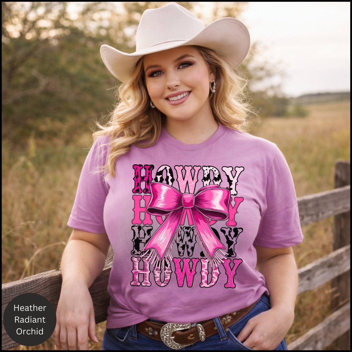 Howdy Howdy Howdy Pink Bow Graphic Tee – Girly Western Cowgirl T-Shirt