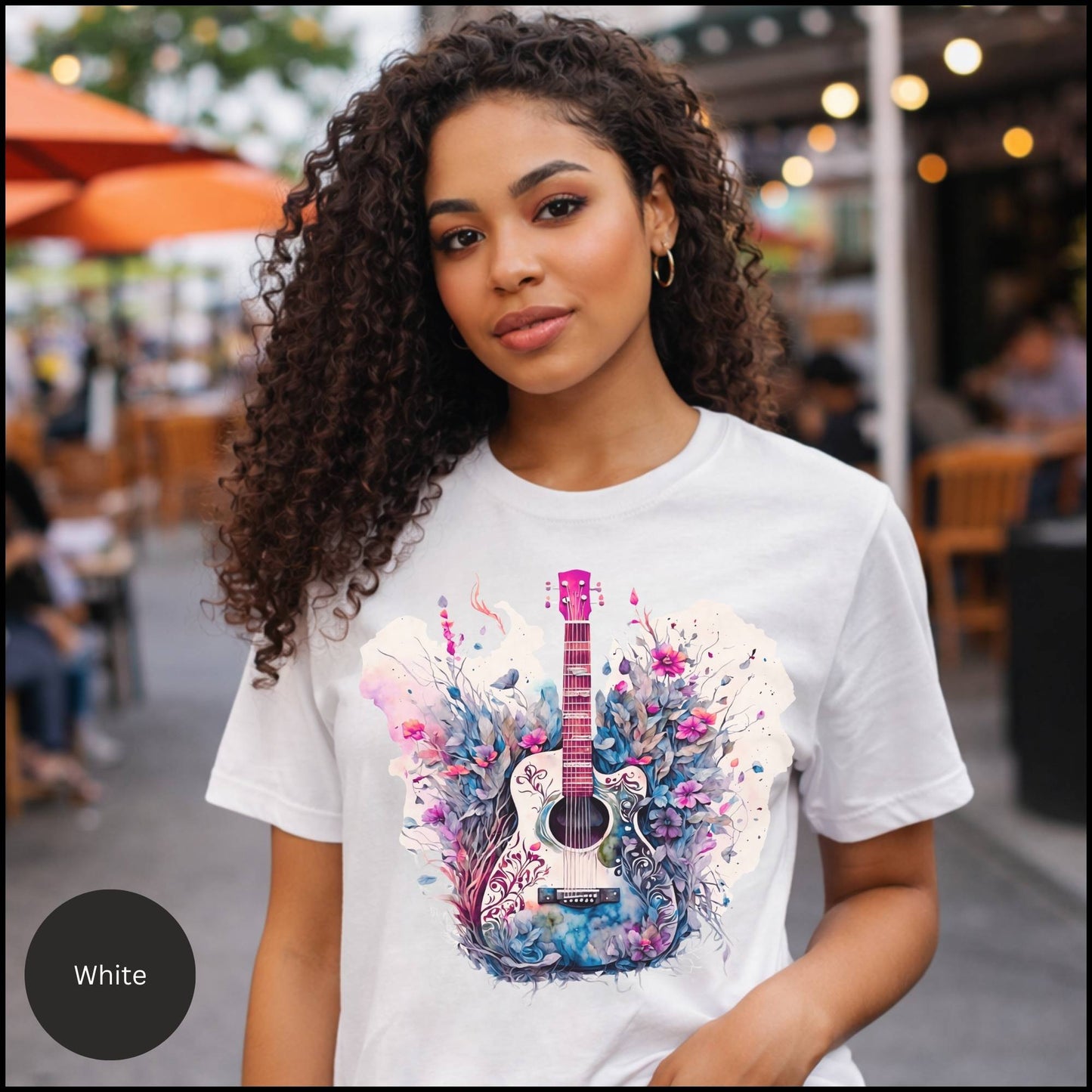 Floral Acoustic Guitar Graphic Tee – Artistic Music Lover Boho T-Shirt