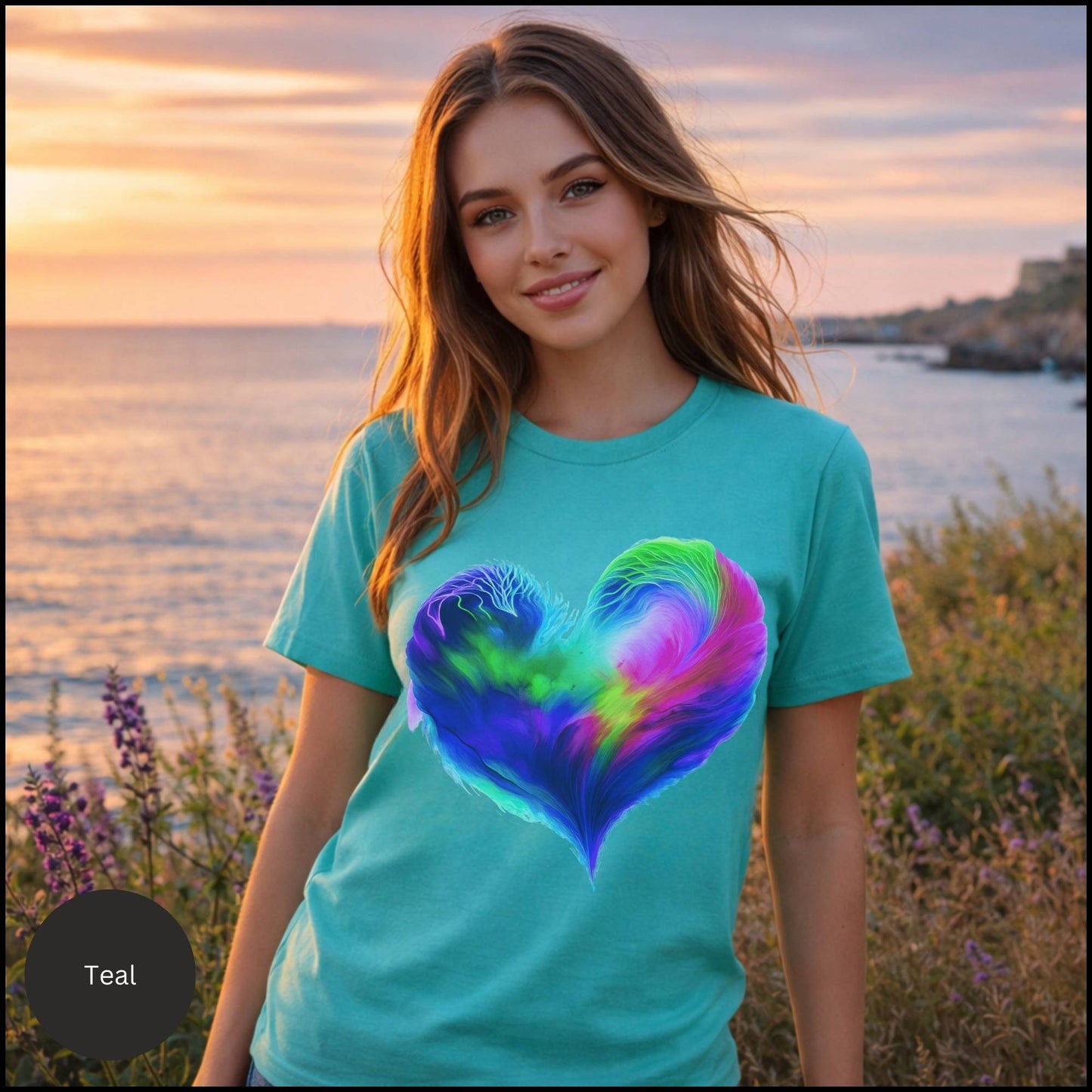 Rainbow Abstract Heart Graphic Tee – Colorful Love & Self-Expression Bella+Canvas T-Shirt