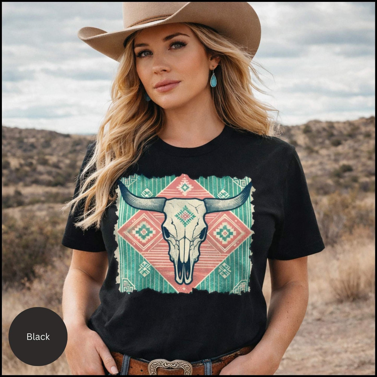 Desert Bloom Steer Skull Tee | Boho Western Cowgirl Graphic T-Shirt
