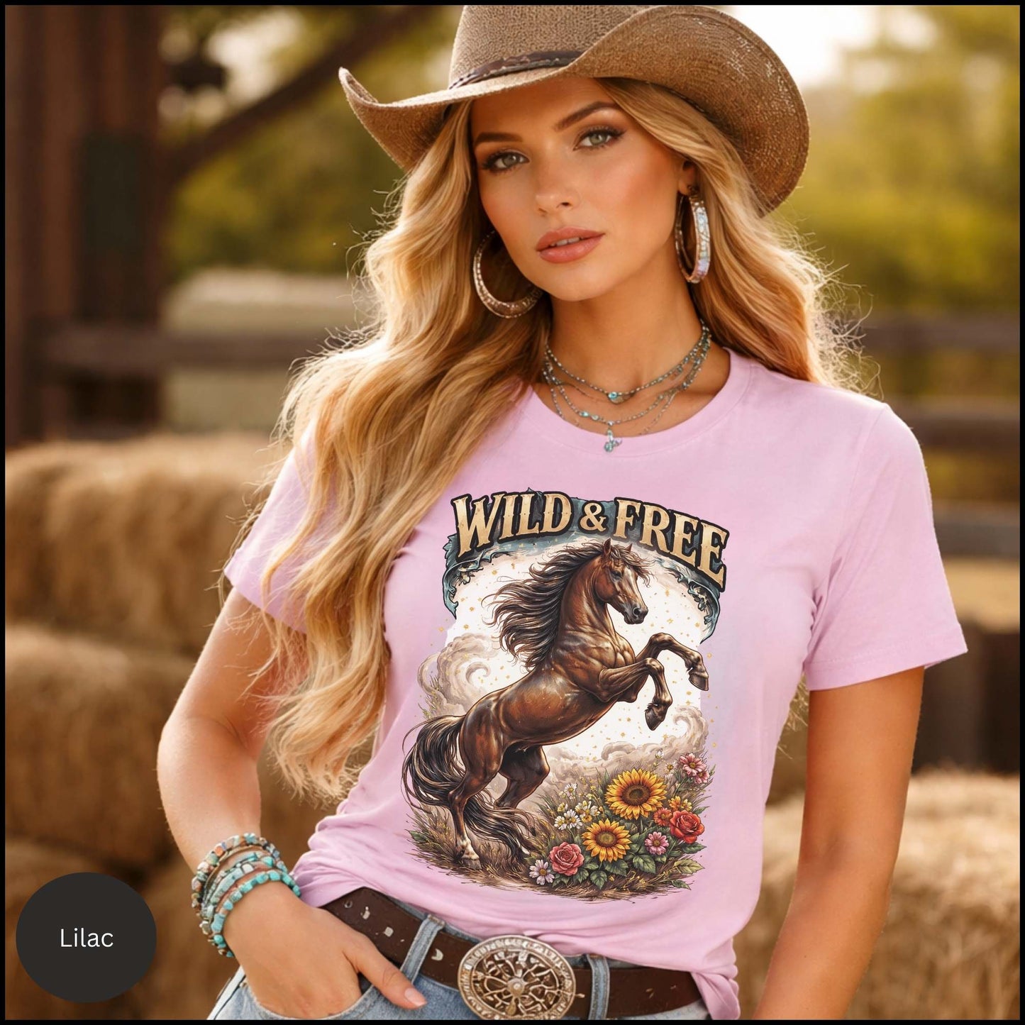 Wild & Free Horse Graphic Tee – Western Cowgirl Shirt, Rearing Horse Floral Design, Free Spirit Country Western T-Shirt