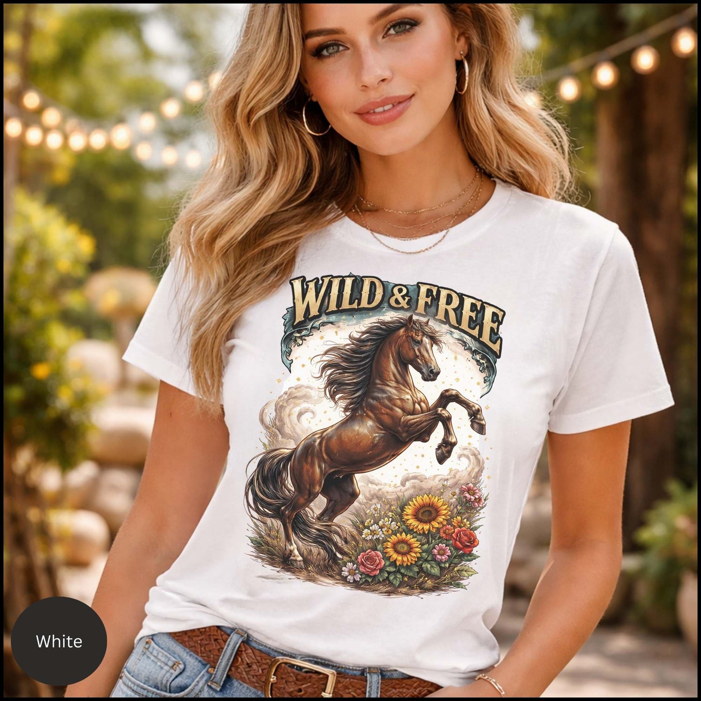 Wild & Free Horse Graphic Tee – Western Cowgirl Shirt, Rearing Horse Floral Design, Free Spirit Country Western T-Shirt