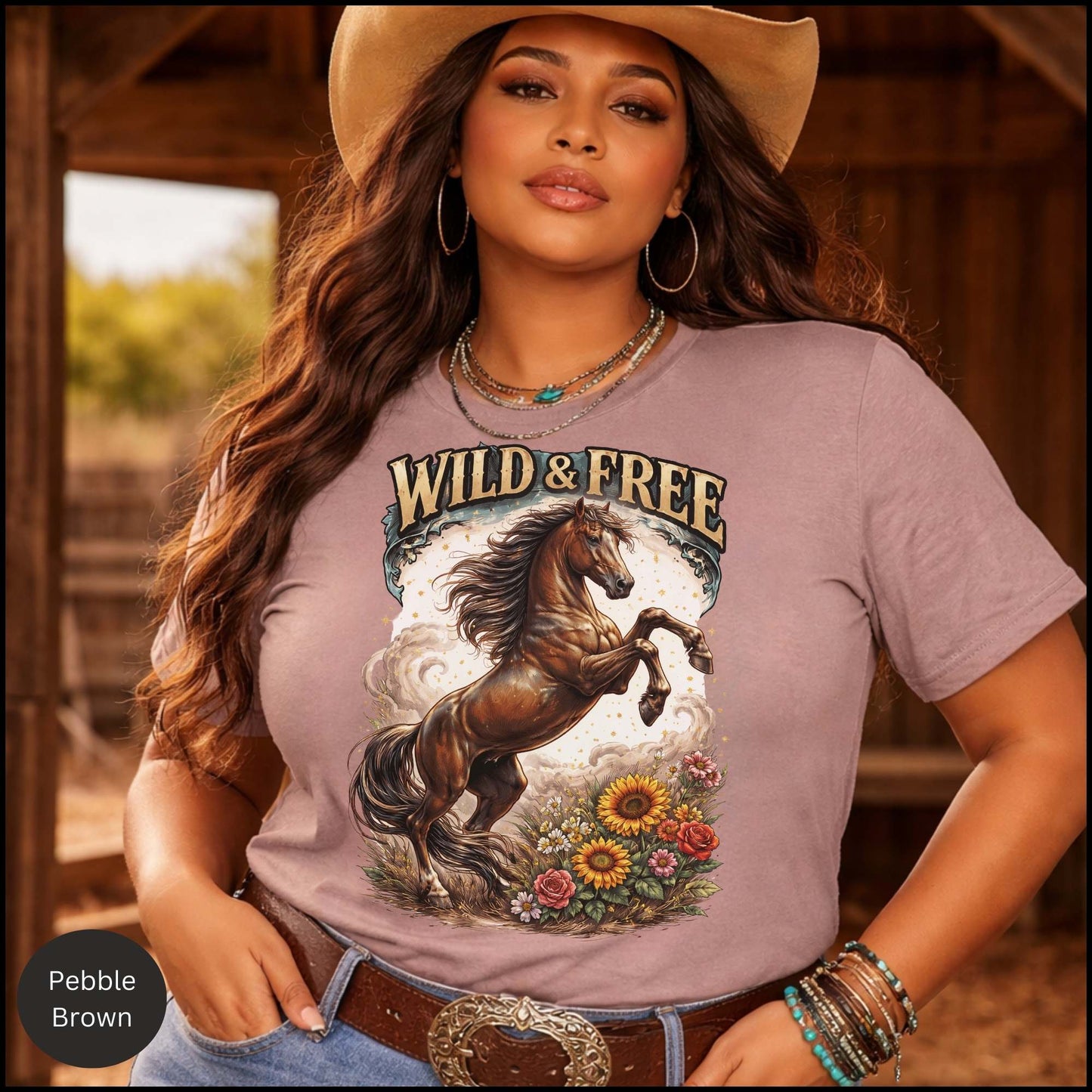 Wild & Free Horse Graphic Tee – Western Cowgirl Shirt, Rearing Horse Floral Design, Free Spirit Country Western T-Shirt