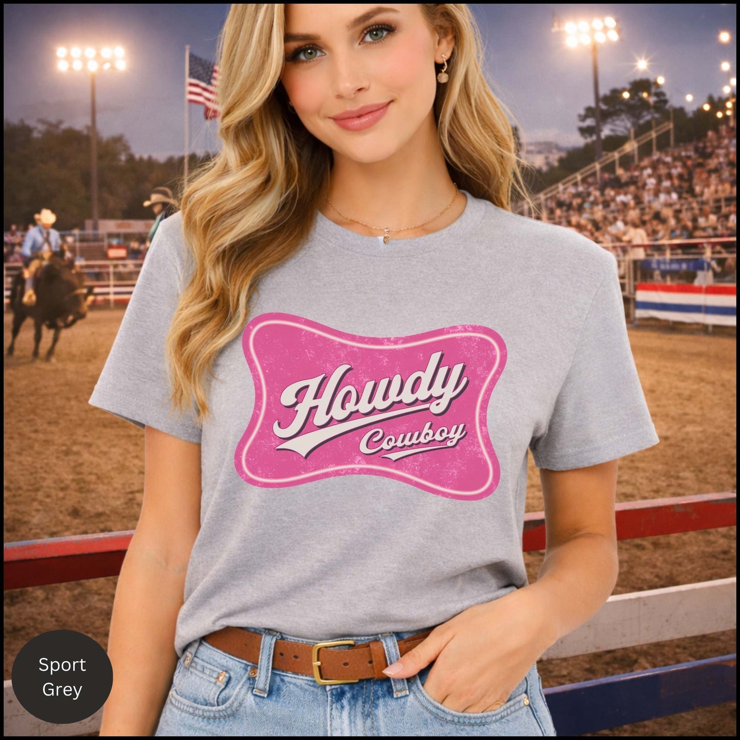 Howdy Cowboy Pink Western Graphic Tee – Retro Cowgirl Shirt, Trendy Western Aesthetic T-Shirt, Cute Country Outfit Top