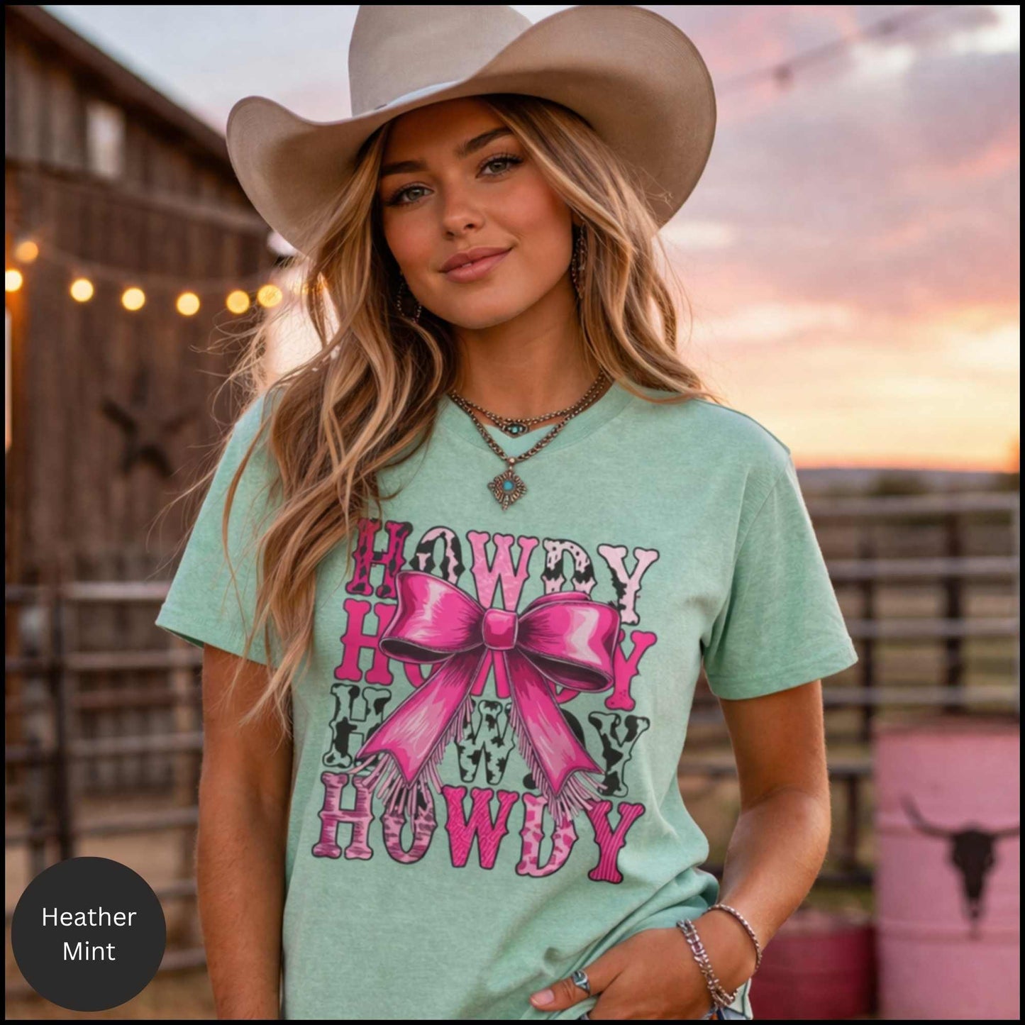 Howdy Bow Shirt, Pink Cowgirl Graphic Tee, Western Coquette Shirt, Cute Rodeo Outfit Top, Trendy Western Boutique Tee