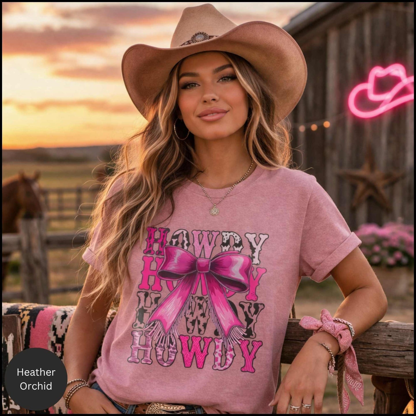 Howdy Bow Shirt, Pink Cowgirl Graphic Tee, Western Coquette Shirt, Cute Rodeo Outfit Top, Trendy Western Boutique Tee
