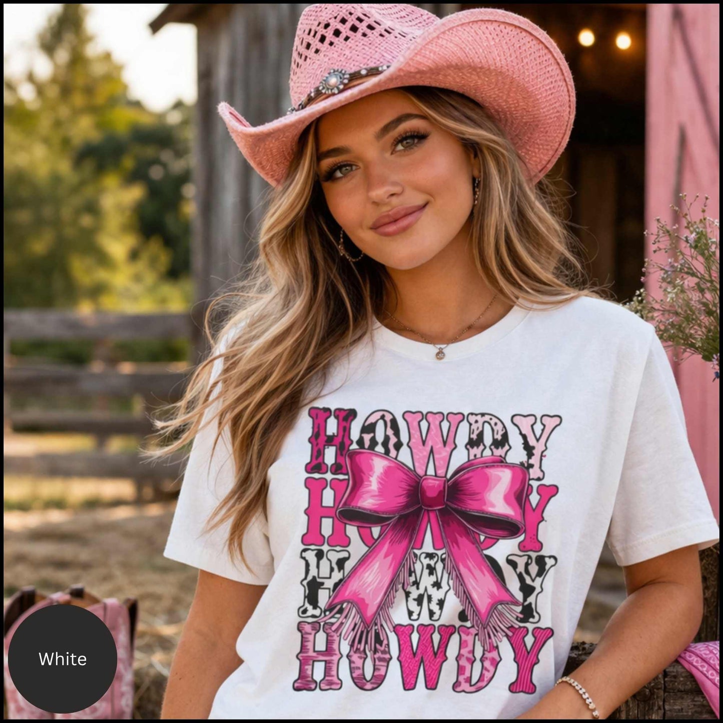 Howdy Bow Shirt, Pink Cowgirl Graphic Tee, Western Coquette Shirt, Cute Rodeo Outfit Top, Trendy Western Boutique Tee
