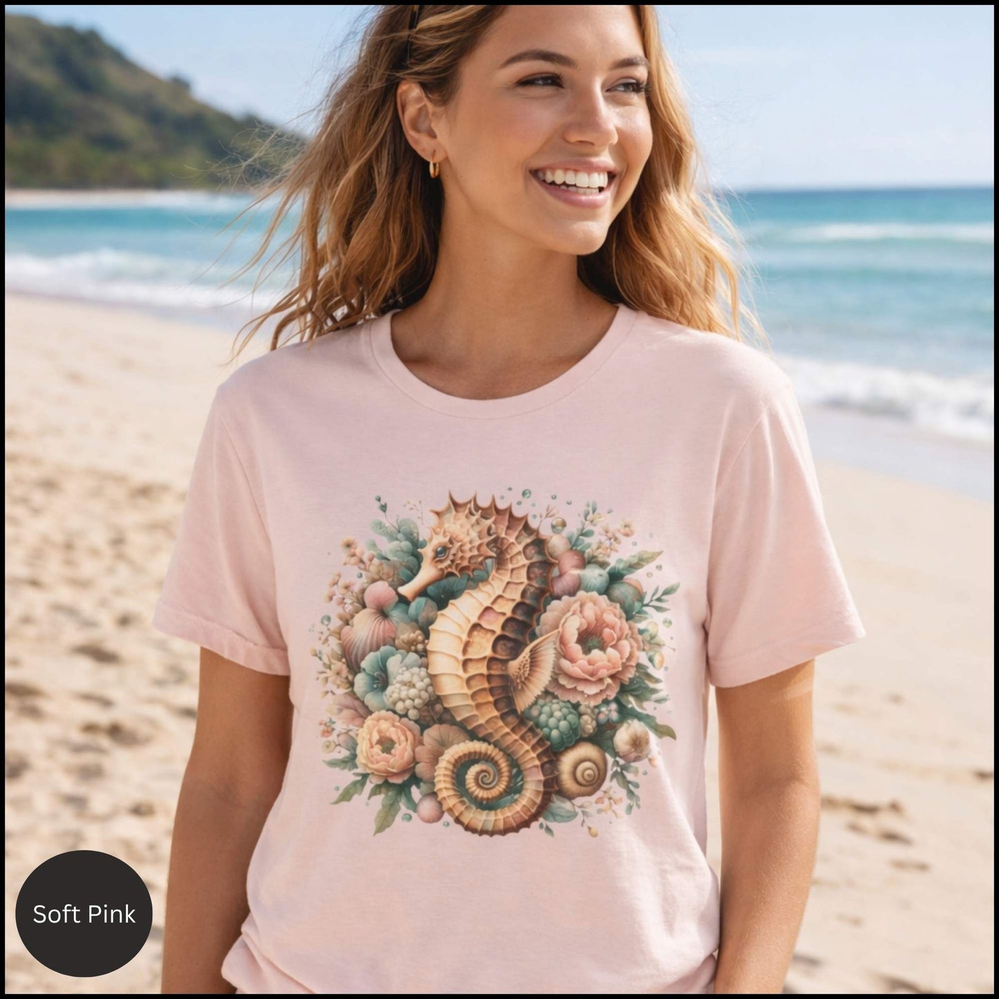 Seahorse Floral Shirt, Coastal Cowgirl Tee, Beach Aesthetic Shirt, Vintage Ocean Graphic Tee, Summer Boho Seashell T-Shirt