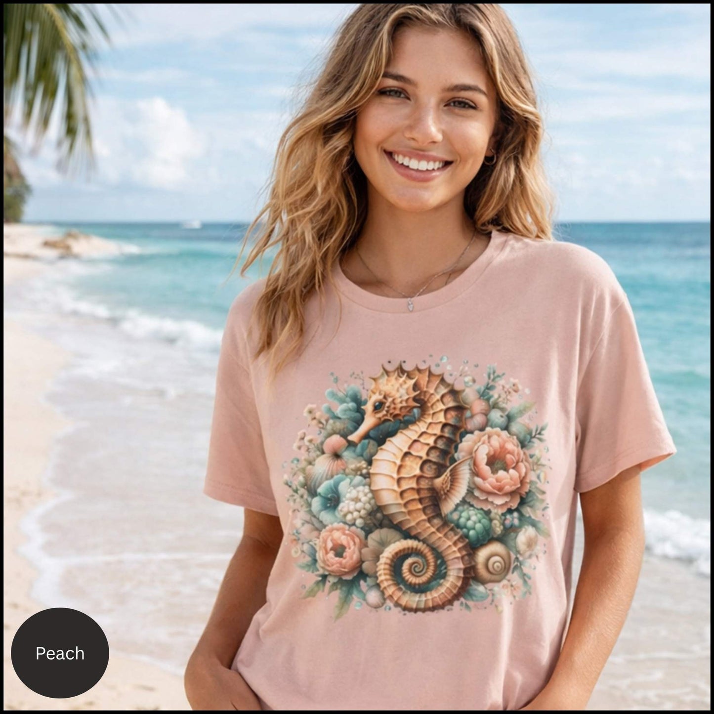 Seahorse Floral Shirt, Coastal Cowgirl Tee, Beach Aesthetic Shirt, Vintage Ocean Graphic Tee, Summer Boho Seashell T-Shirt
