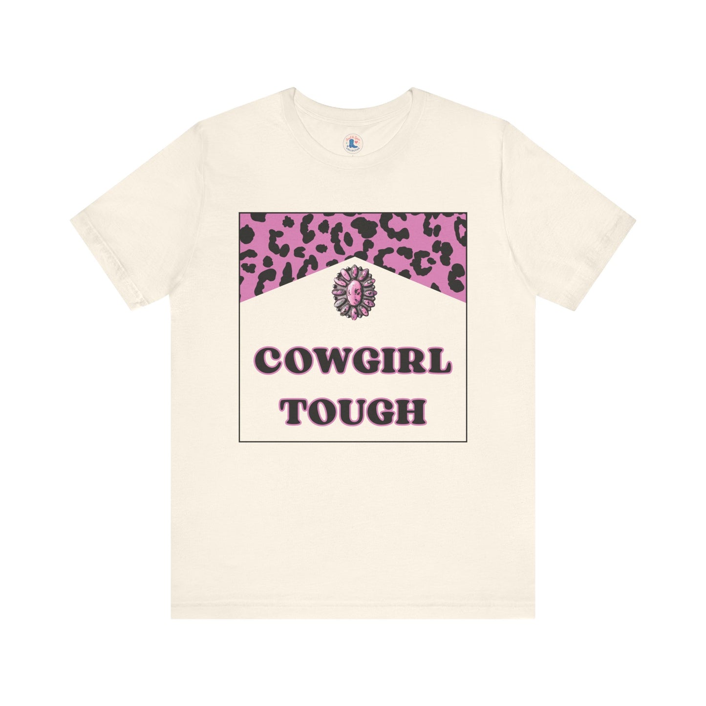 “Cowgirl Tough” Pink Leopard Rodeo Tee