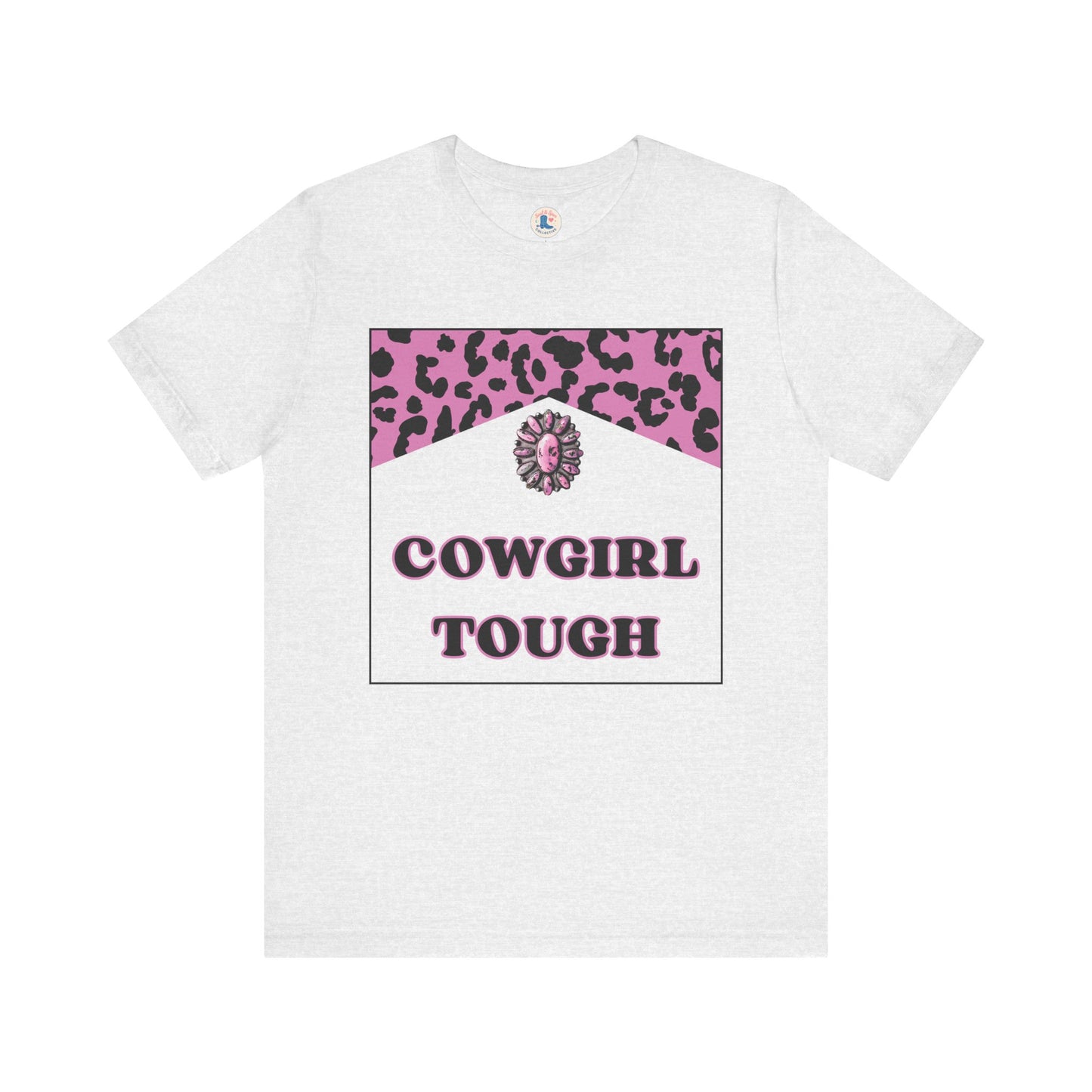 “Cowgirl Tough” Pink Leopard Rodeo Tee