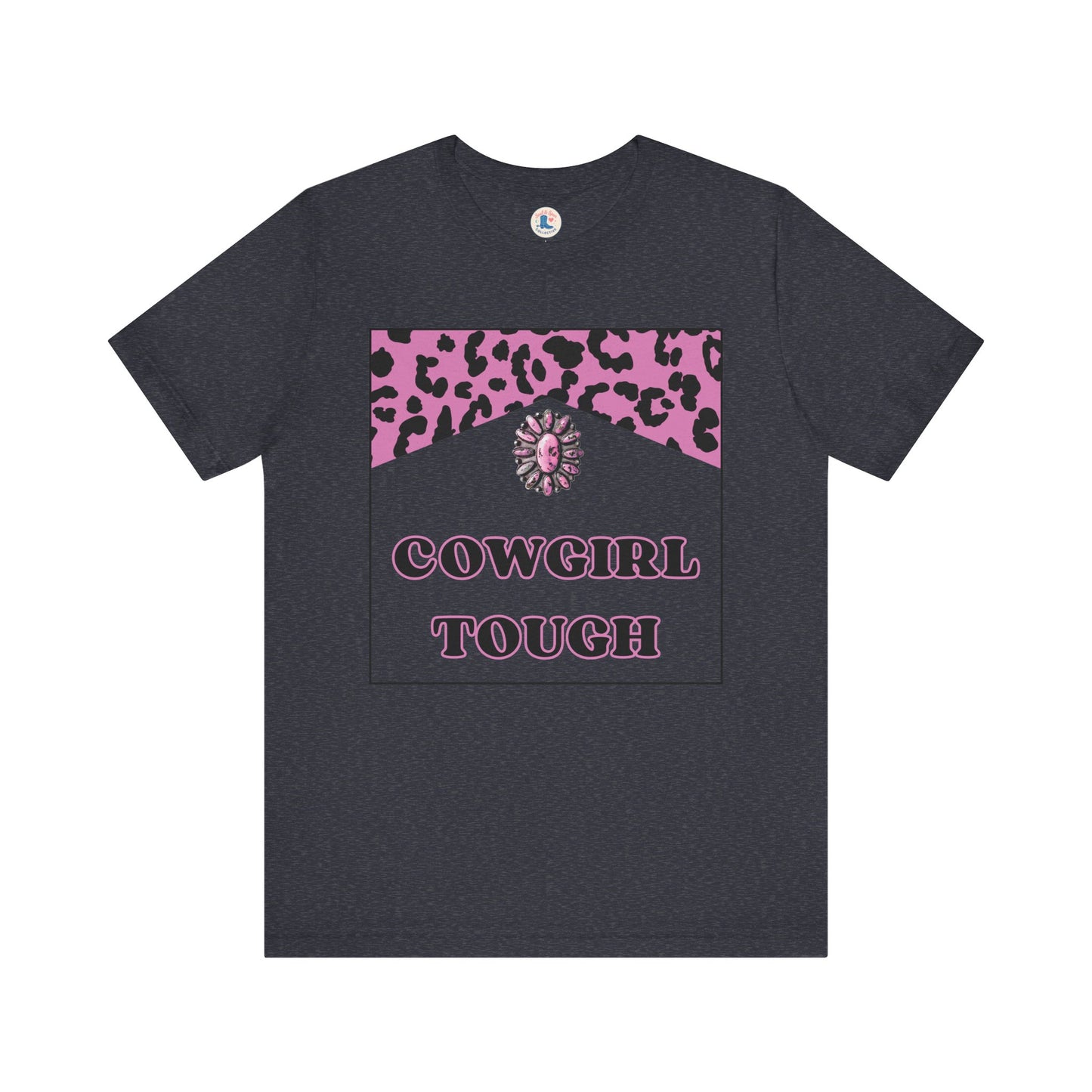 “Cowgirl Tough” Pink Leopard Rodeo Tee