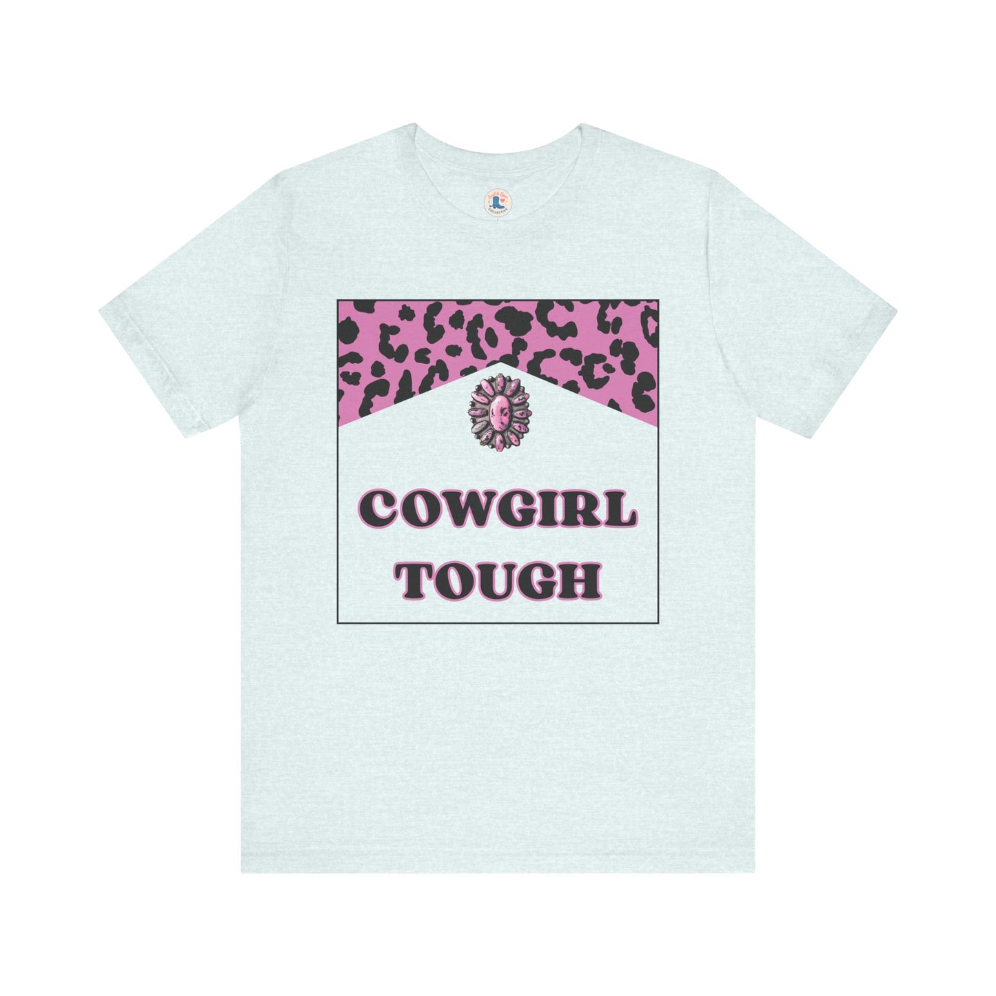 “Cowgirl Tough” Pink Leopard Rodeo Tee